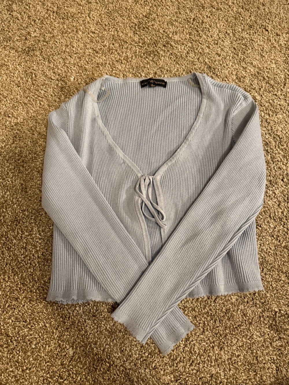 Almost Famous Light Blue Ribbed Tie-Front Long Sleeve Top
